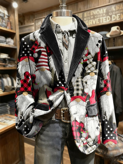 Men's Corduroy Christmas Dwarf Lapel Suit Jacket