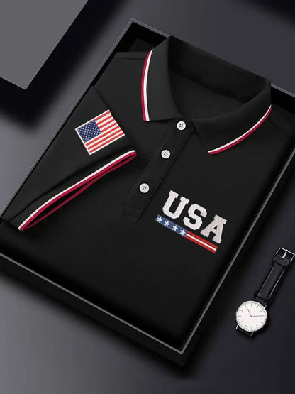 Men'S Independence Day Flag Print Casual Polo Shirt