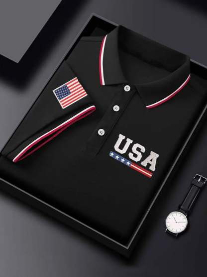 Men'S Independence Day Flag Print Casual Polo Shirt