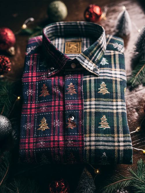 Men's Christmas Plaid Art Long Sleeve Shirt