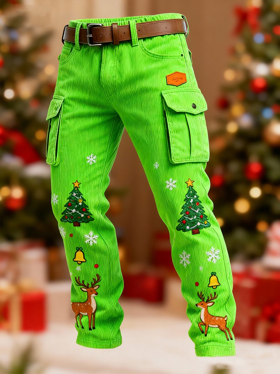 Men's Christmas Tree and Reindeer Print Pants