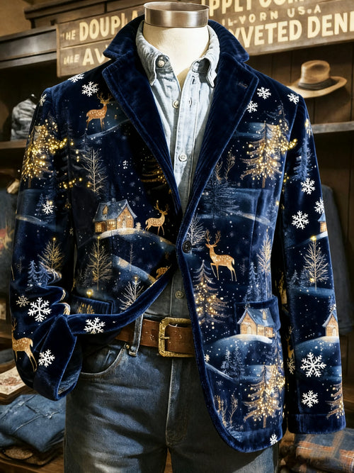 Men's Vintage Christmas Print Casual Jacket