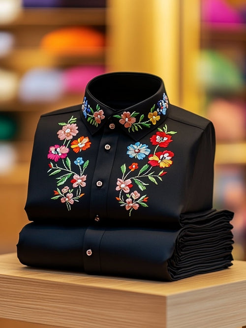 Men's Business Casual Floral Lapel Short Sleeve Shirt