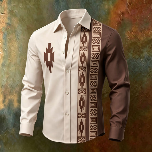 Men's Two-Tone Printed Long-Sleeve Shirt