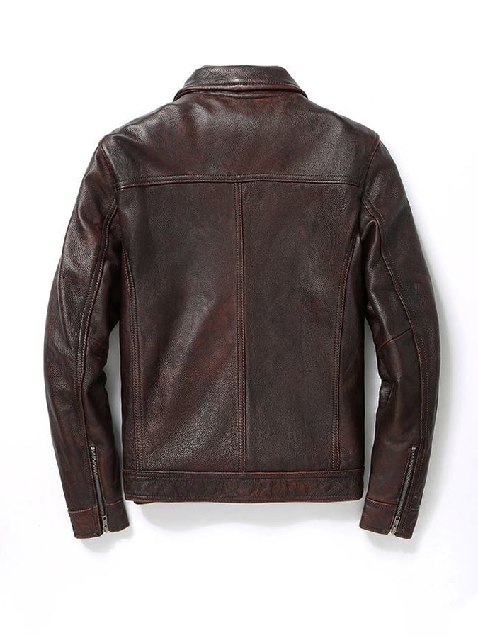 Men'S Vintage Distressed Casual Lapel Motorcycle Leather Jacket