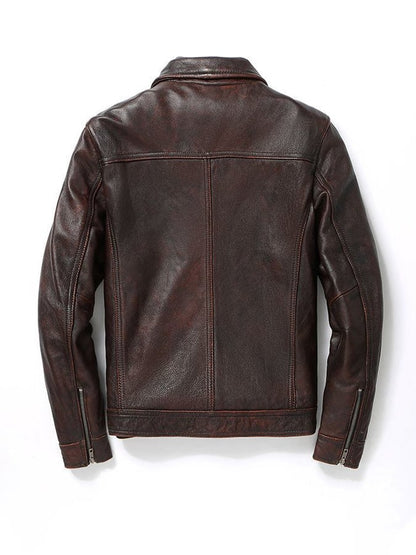 Men'S Vintage Distressed Casual Lapel Motorcycle Leather Jacket