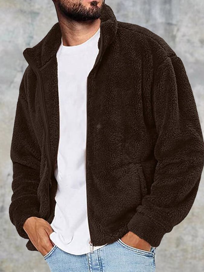 Men's Fleece Thickened Zipper Cardigan Thermal Casual Jacket