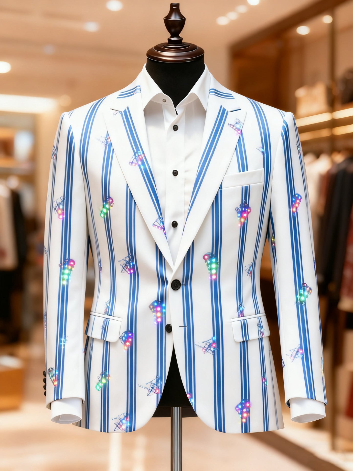 Men's Christmas Light Casual Print Large Pocket Blazers