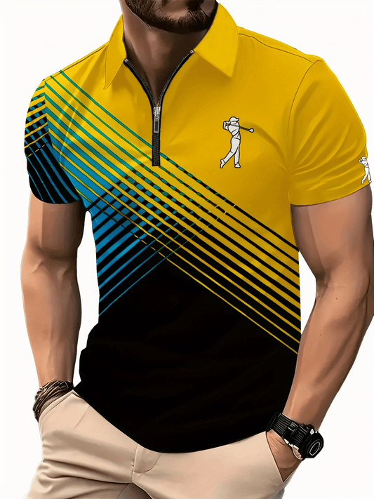 Men's Casual Business Zipper Short Sleeve Polo Shirt