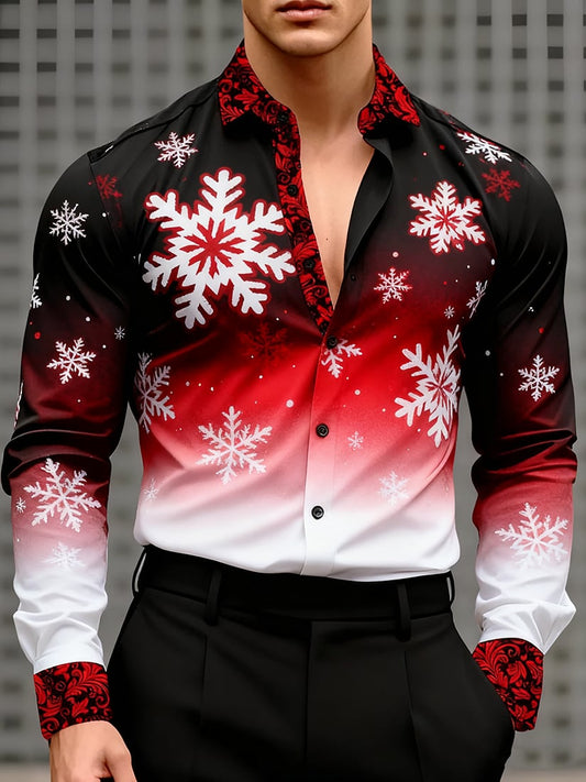 Men's Business Christmas Print Long-Sleeved Shirt