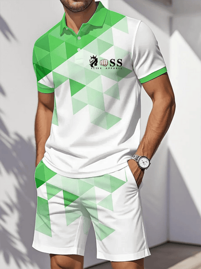 Men's Retro Letter Design Casual Business Comfortable And Breathable Short Sleeve Polo Shirt Suit