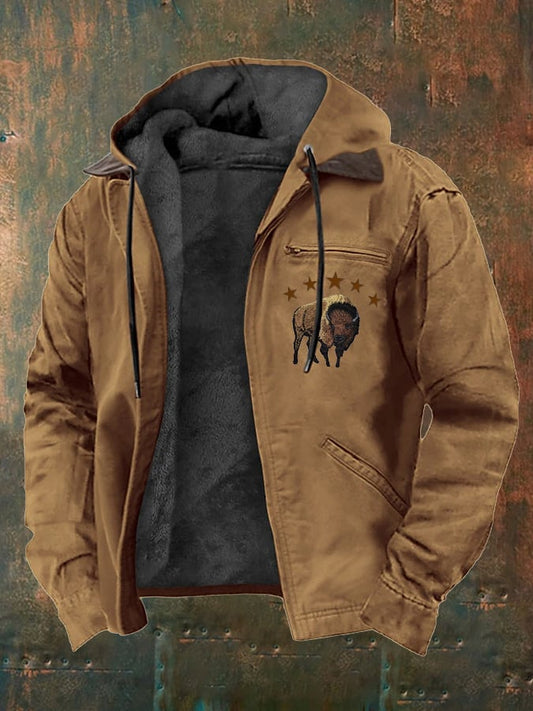 Men's Western Style Vintage Yak Plush Multi-Pocket Jacket
