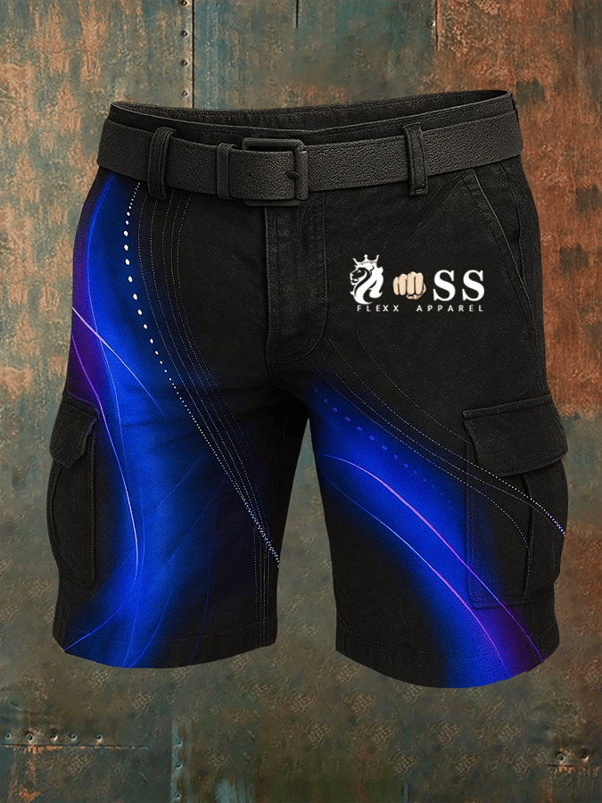 Men's Retro Letter Print Multi-Pocket Design Cargo Shorts
