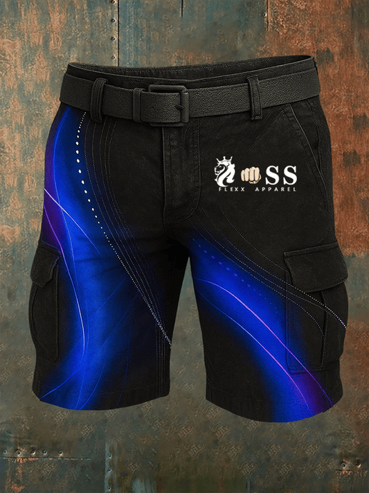 Men's Retro Letter Print Multi-Pocket Design Cargo Shorts