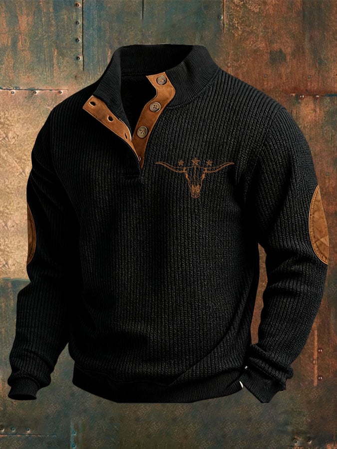 Men's Vintage Print Button Casual Long Sleeve Sweatshirt