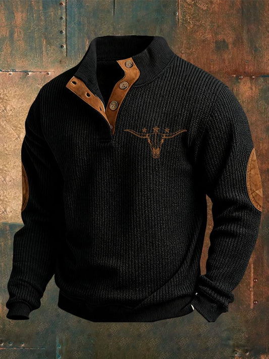 Men's Vintage Print Button Casual Long Sleeve Sweatshirt