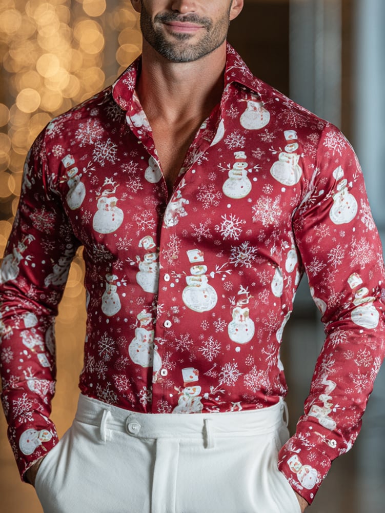 Men's Business Christmas Print Long Sleeve Shirt