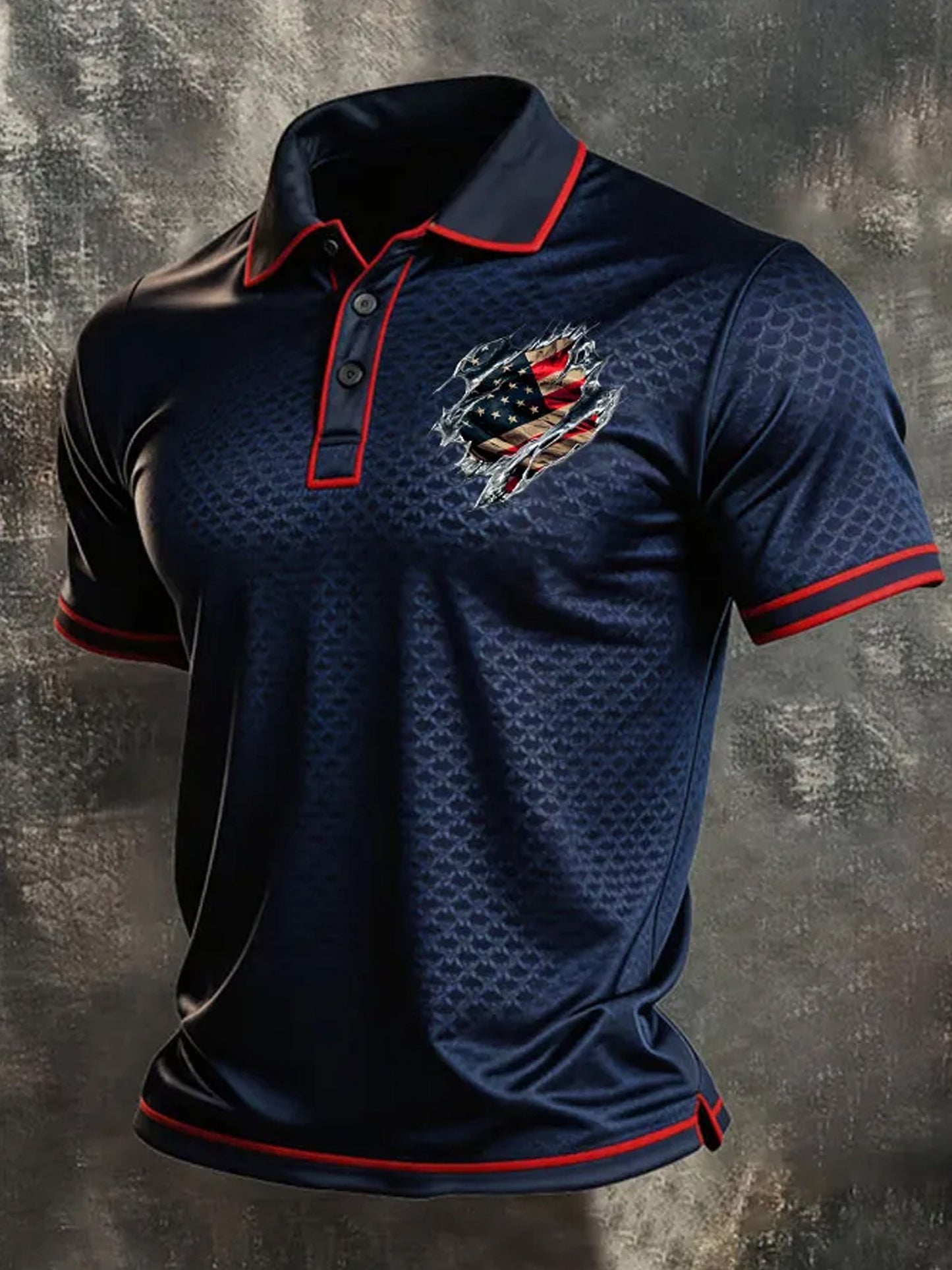 Men's American Flag Print Polo Shirt