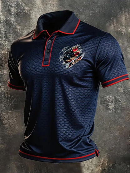 Men's American Flag Print Polo Shirt