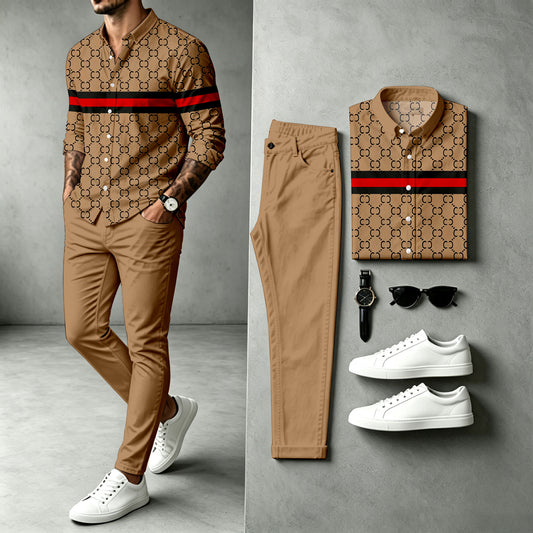 Men's Patchwork Long-Sleeve Shirt and Pants Set