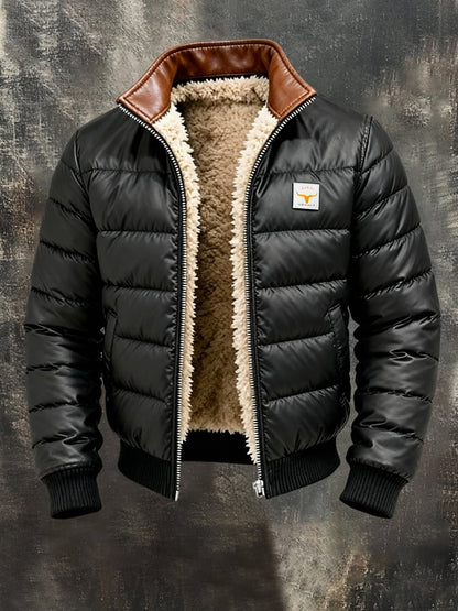 Men's Vintage Leather Stitching Outdoor Jacket Cotton Coat