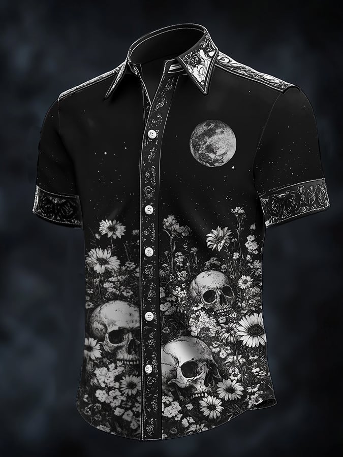 Men's Casual Art Dark Fabric Skull Print Shirt