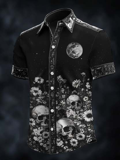 Men's Casual Art Dark Fabric Skull Print Shirt