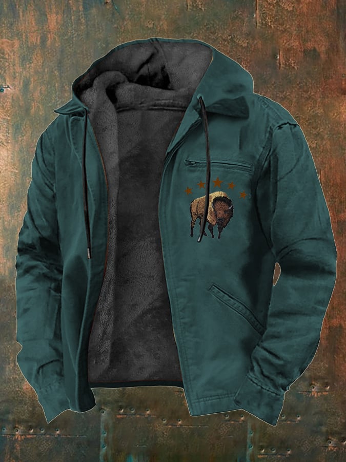 Men's Western Style Vintage Yak Plush Multi-Pocket Jacket