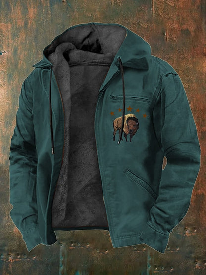 Men's Western Style Vintage Yak Plush Multi-Pocket Jacket