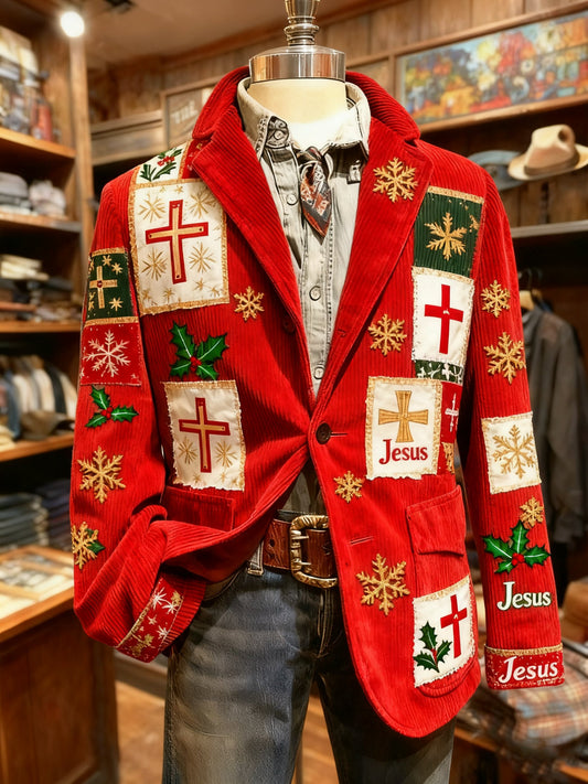 Men's Retro Christmas Faith Print Casual Suit Jacket