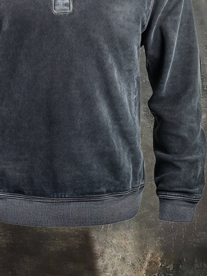 Men's Retro Stitching Contrast Color Henley Collar Casual Long Sleeve Sweatshirt