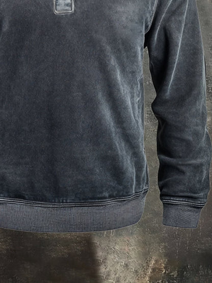 Men's Retro Stitching Contrast Color Henley Collar Casual Long Sleeve Sweatshirt