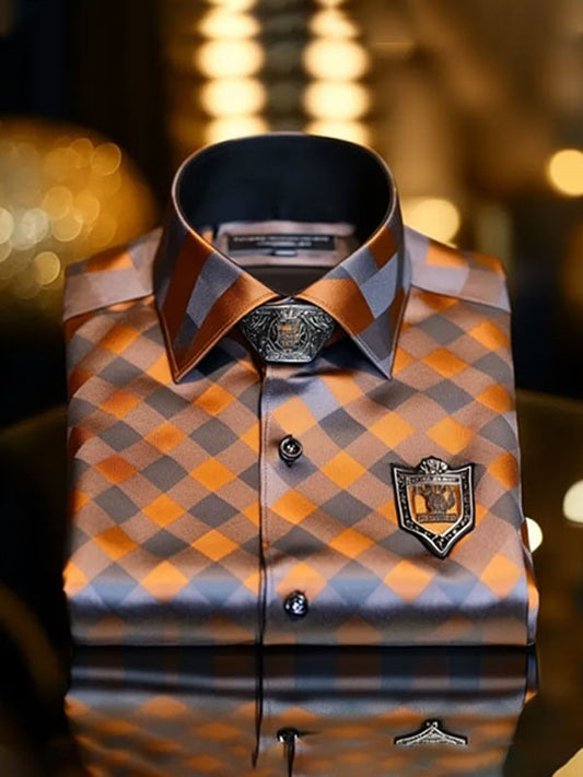 Men's Luxury Business Plaid Lapel Short Sleeve Shirt