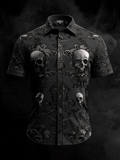 Men's Dark Gothic Skull Pattern Short Sleeve Shirt
