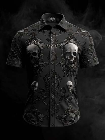Men's Dark Gothic Skull Pattern Short Sleeve Shirt