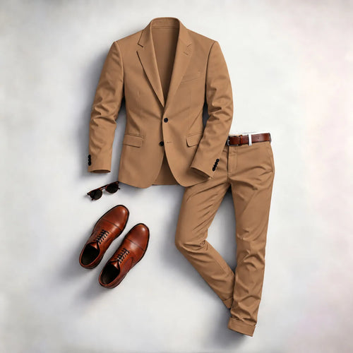 Men's Solid-Color Two-Piece Suit Set (Jacket and Pants)