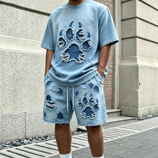 Men's Blue Crew-Neck Short-Sleeve T-Shirt and Shorts Set