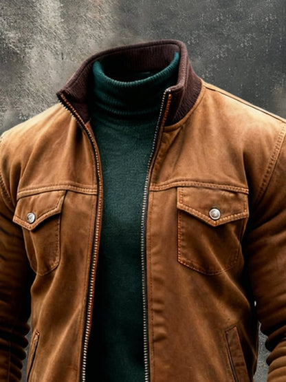 Men'S Vintage Suede Patchwork Contrast Color Outdoor Jacket
