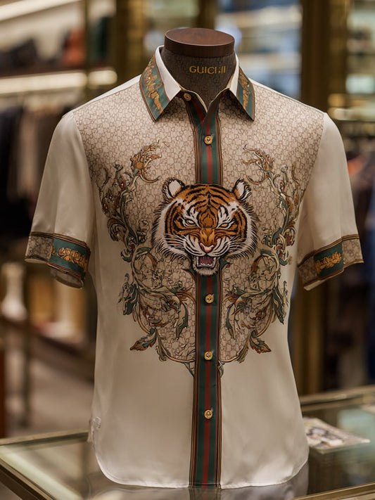 Men's Satin Luxe Print Short Sleeve Button Shirt