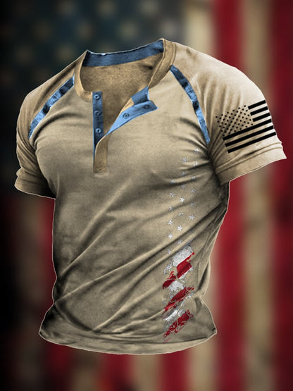 Men's The Pledge Independence Day Henley Neck Raglan Sleeve T-Shirt