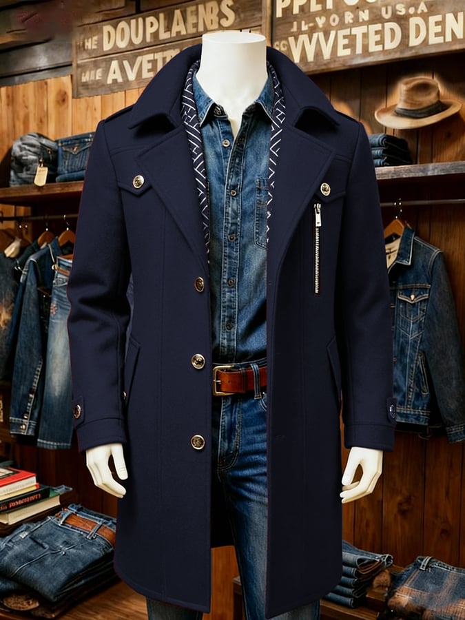 Men's Fashion Scarf Collar Warm Quilted Tweed Windbreaker Jacket