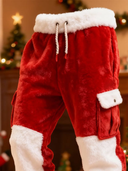Men's Christmas Warm Color-Blocked Fleece Pants
