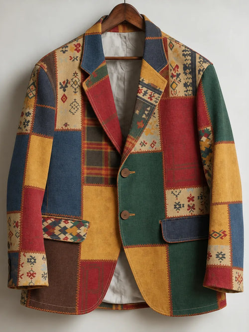 Men's Vintage Hippie Geometric Art Print Casual Blazer