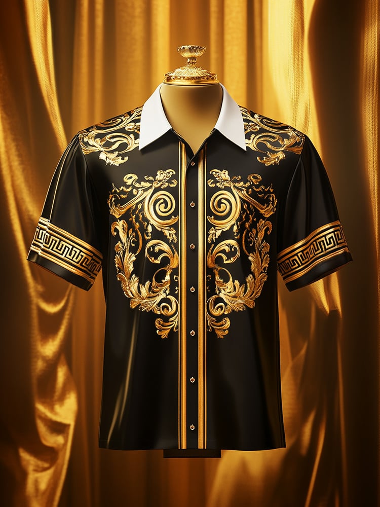 Men's Satin Luxe Print Short Sleeve Button Shirt