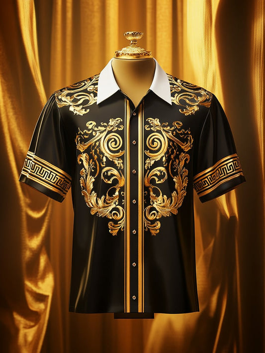 Men's Satin Luxe Print Short Sleeve Button Shirt