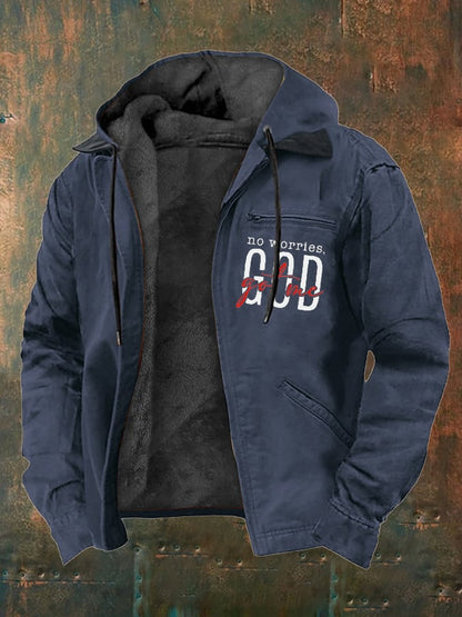 Men's Faith in God Multi-Pocket Fleece Jacket in Multicolor