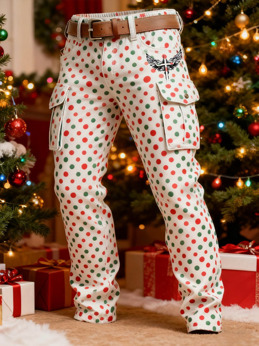 Men's Retro Christmas Polka Dot Print Cargo Pants