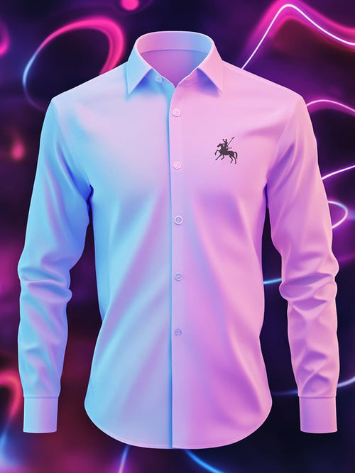 Men's Business Casual Logo Print Lapel Long Sleeve Shirt