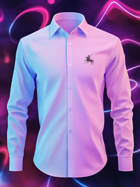Men's Business Casual Logo Print Lapel Long Sleeve Shirt