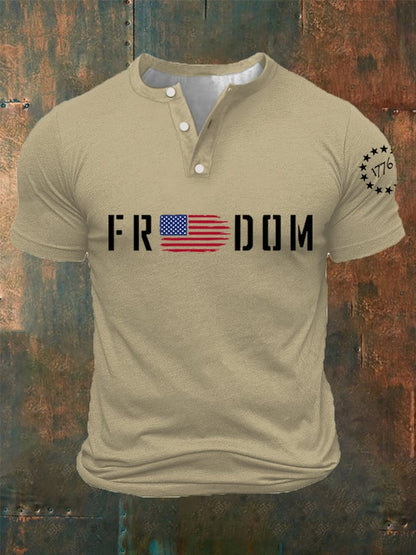 Men's Freedom1776 American Flag Independence Day Buttons Neck Top